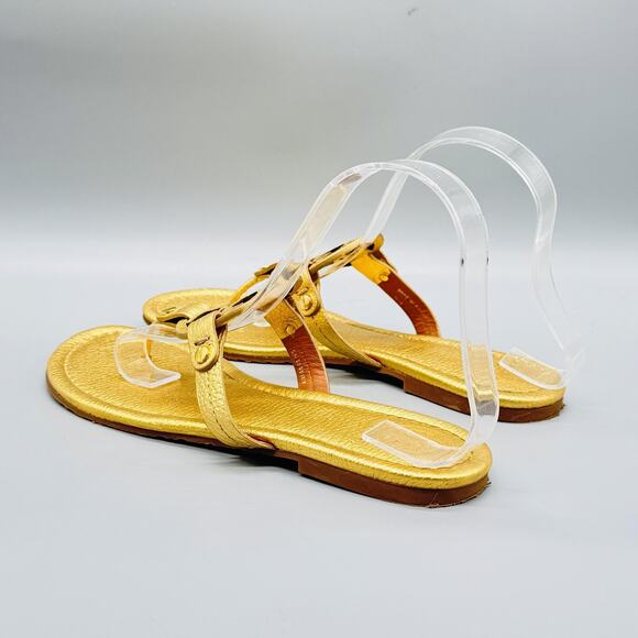 Tory Burch Sandals Womens 8 Gold Leather Miller Thong Flip Flop Summer Shoes - Picture 6 of 12